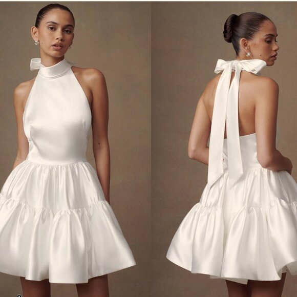 Meshki Dorota Satin Halter Mini Dress – White (Size XXS) - Picture 1 of 3